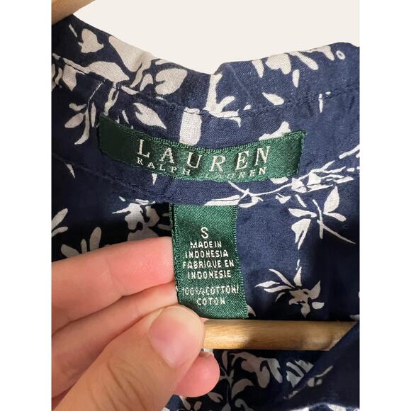 Lauren Ralph Lauren Blue White Floral Print Cotton Button Down Shirt Size Small - Picture 3 of 6